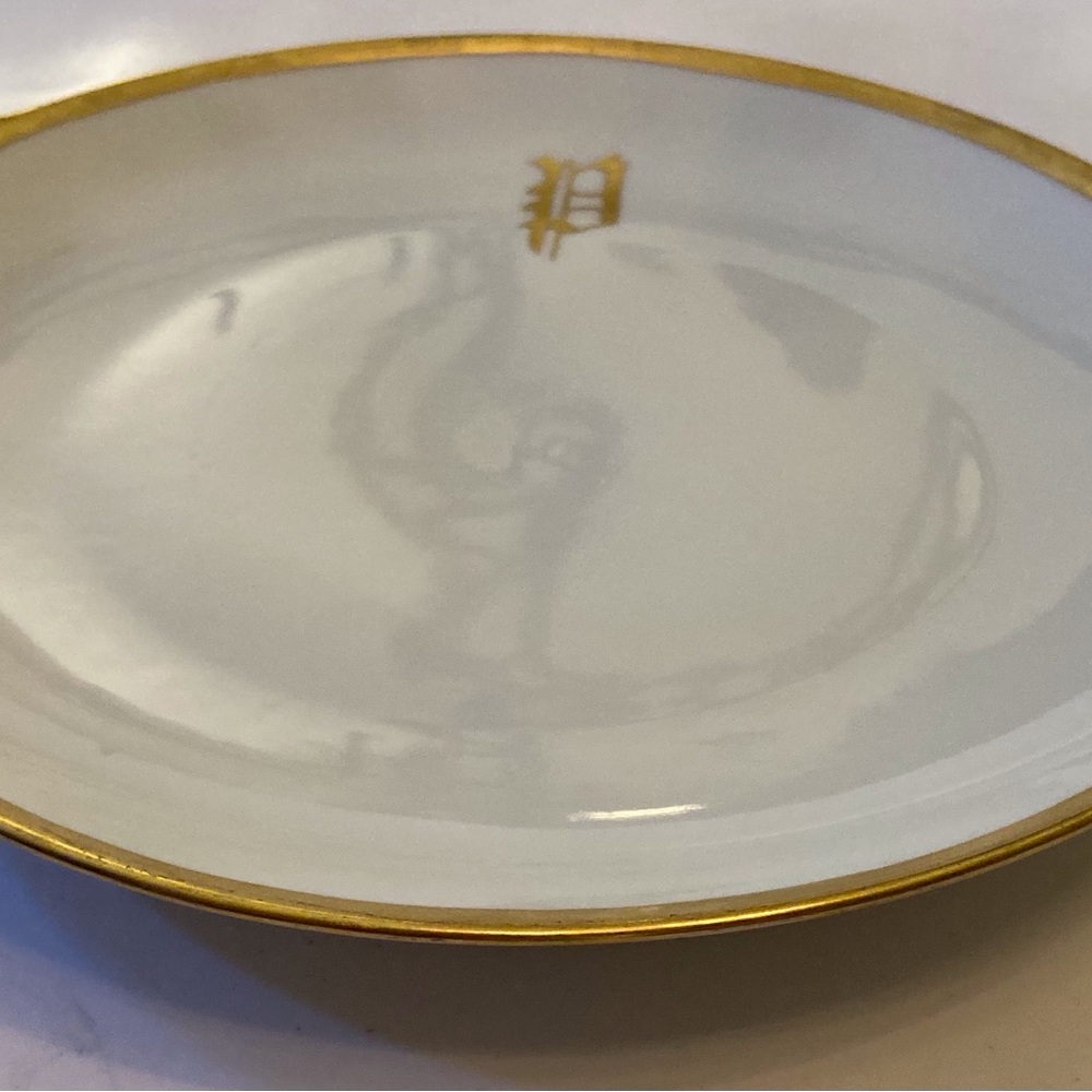 Antique art deco round porcelain serving/dressing table platter gloss white/gold - Picture 4 of 13